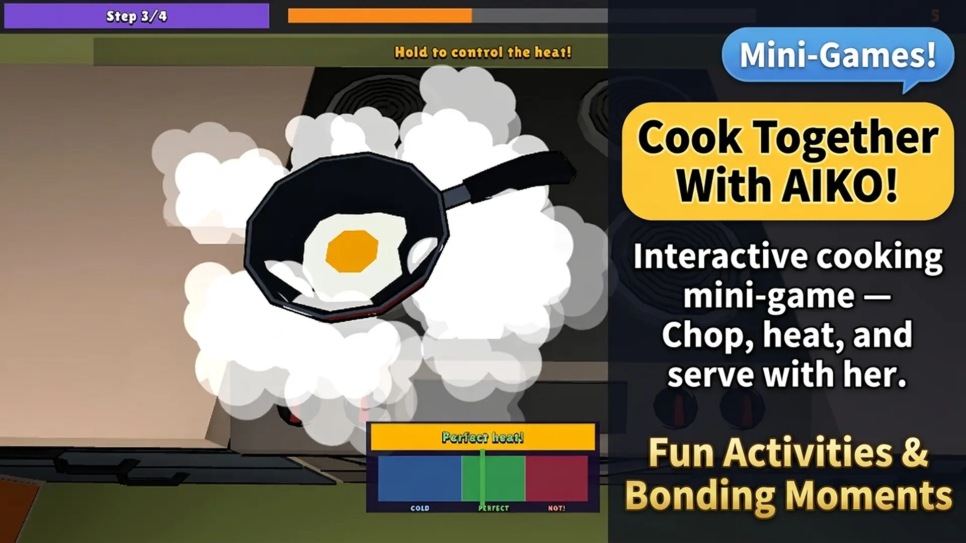 AIKO gameplay showing 3D anime character in apartment